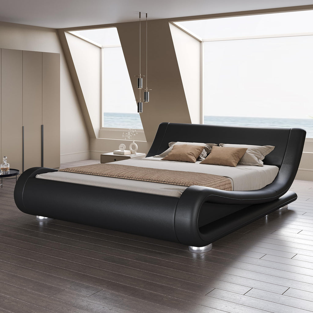 Queen Size Faux Leather Sleigh Bed Frame S93264