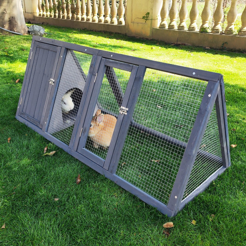 Wooden A-Frame Rabbit Hutch with Chicken Run E17837