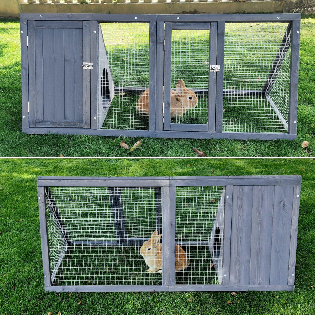 Wooden A-Frame Rabbit Hutch with Chicken Run E17837