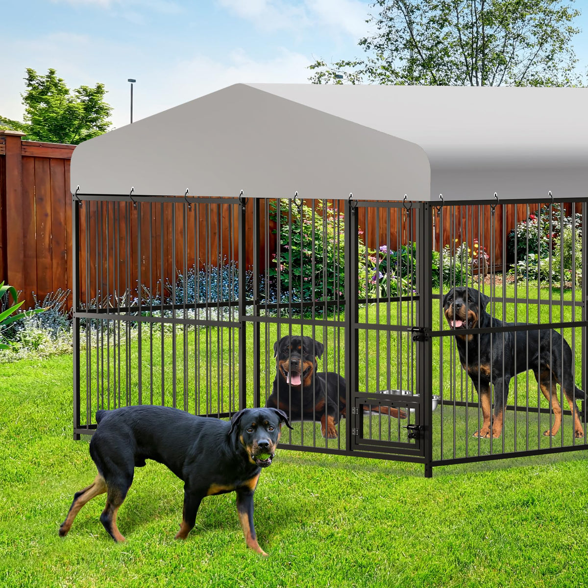 10X10x6 ft Heavy-Duty Metal Outdoor Dog Kennel with Lockable Door Z74721