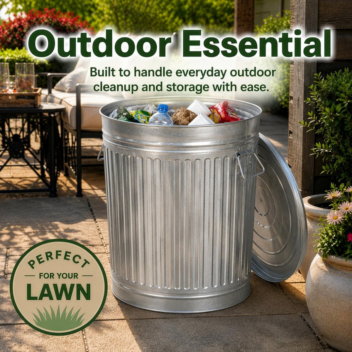 7 Gallon Galvanized Steel Trash Can with Lid D793449